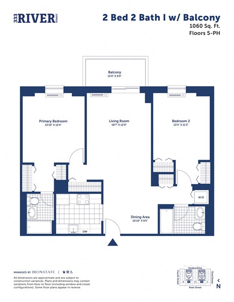 a floor plan of a 2 bed 2 bath unit